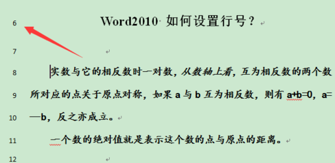 word2010 如何设置行号?