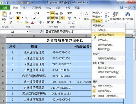 为Excel2010表格设置行高列宽