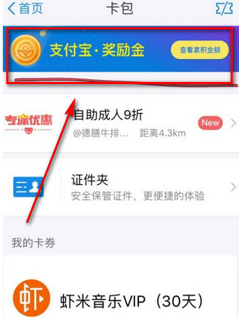 支付宝奖励金怎么领?