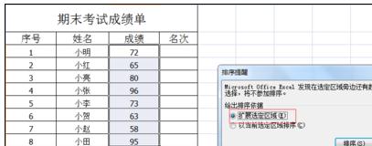 Excel2003中进行分数排序的操作方法