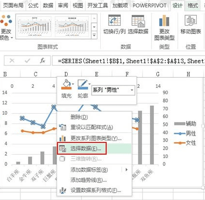 excel2013怎么制作纵向折线图