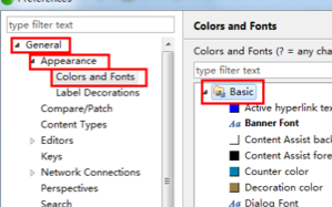 General-->Appearance-->Color and Fonts-->Basic